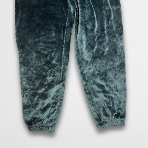 Athleta Double Cozy Karma Green Velvet Joggers Drawstring Waistband Ribbed Cuffs - Picture 4 of 5